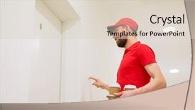  Presentation with paper bag - Theme having man delivering coffee and food background and a  colored foreground