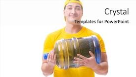  Presentation with water bottle - PPT theme having man delivering water bottle isolated on white background and a white colored foreground
