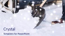  Presentation with snow shovel - Theme enhanced with man digging snow with shovel background and a sky blue colored foreground