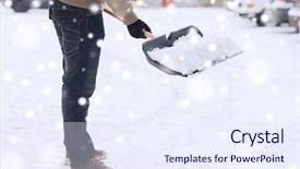  Presentation with snow shovel - PPT theme consisting of man digging snow with shovel background and a sky blue colored foreground