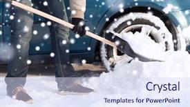  Presentation with snow shovel - Colorful PPT theme enhanced with man digging snow with shovel backdrop and a sky blue colored foreground