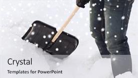  Presentation with snow shovel - Colorful presentation design enhanced with man digging snow with shovel backdrop and a  colored foreground