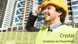  Presentation with civil engineer - Cool new slide deck with man diser - civil engineer or architect checks backdrop and a blonde colored foreground