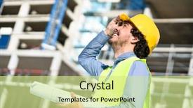  Presentation with floor plan - Presentation theme with man diser - construction engineer studying floor plan background and a soft green colored foreground