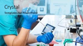  Presentation with molecular biology - PPT theme enhanced with man dna - workplace modern laboratory for molecular background and a light blue colored foreground