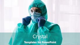  Presentation with face mask - Slide deck featuring man-doctor-or-scientist-waring background and a teal colored foreground