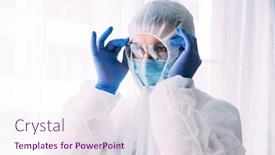  Presentation with face mask - Colorful slide deck enhanced with man-doctor-or-scientist-waring backdrop and a sky blue colored foreground