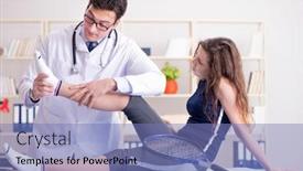  Presentation with sports doctor - Beautiful slide set featuring man doctor taking care of sports injury backdrop and a teal colored foreground