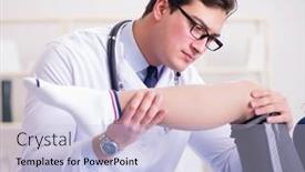  Presentation with sports doctor - Audience pleasing slide set consisting of man-doctor-taking-care backdrop and a light blue colored foreground