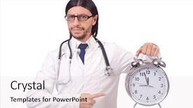  Presentation with clock - Colorful PPT layouts enhanced with man doctor with clock isolated backdrop and a  colored foreground