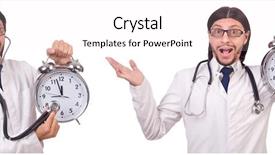  Presentation with emergency medical - PPT theme enhanced with man doctor with clock isolated background and a  colored foreground