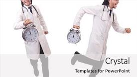  Presentation with medical emergency - Theme consisting of man doctor with clock isolated background and a  colored foreground