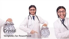  Presentation with clock - Amazing PPT theme having man doctor with clock isolated backdrop and a  colored foreground