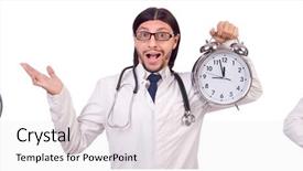  Presentation with emergency medical - PPT theme with man doctor with clock isolated background and a  colored foreground
