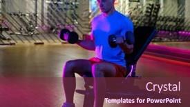  Presentation with bodybuilding - Cool new slide set with man doing bodybuilding training in a gym backdrop and a tawny brown colored foreground