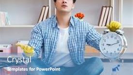  Presentation with cleaning - Presentation theme having man-doing-cleaning-at-home background and a teal colored foreground