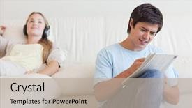  Presentation with wife - Audience pleasing presentation theme consisting of man doing crosswords while his backdrop and a mint green colored foreground