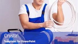  Presentation with electrical - PPT layouts with man-doing-electrical-repairs background and a royal blue colored foreground
