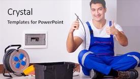  Presentation with electrical - PPT theme featuring man doing electrical repairs at home background and a white colored foreground