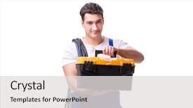  Presentation with electrical - Colorful theme enhanced with man doing electrical repairs backdrop and a light gray colored foreground