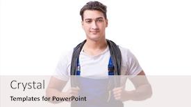  Presentation with electrical - Audience pleasing presentation theme consisting of man doing electrical repairs backdrop and a sky blue colored foreground