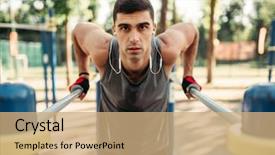  Presentation with parallel - Slide set featuring man doing exercise on parallel background and a coral colored foreground