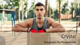  Presentation with parallel - Colorful slide set enhanced with man doing exercise on parallel backdrop and a coral colored foreground