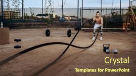  Presentation with workout - Slide set featuring man-doing-exercise-with-ropes background and a tawny brown colored foreground