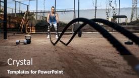  Presentation with crossfit - Amazing slide set having man-doing-exercise-with-ropes backdrop and a tawny brown colored foreground