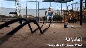  Presentation with crossfit - Audience pleasing slide deck consisting of man-doing-exercise-with-ropes backdrop and a tawny brown colored foreground