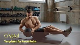 Presentation with gym ball - Presentation enhanced with man-doing-fitness-workout-practicing background and a tawny brown colored foreground