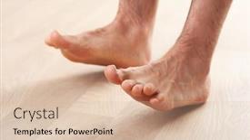  Presentation with correction - Amazing PPT theme having man-doing-flatfoot-correction-gymnastic backdrop and a soft green colored foreground