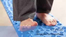  Presentation with walking exercise - Colorful slides enhanced with man-doing-flatfoot-correction-gymnastic backdrop and a teal colored foreground