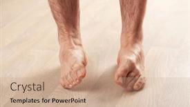  Presentation with correction - Presentation design having man-doing-flatfoot-correction-gymnastic background and a coral colored foreground