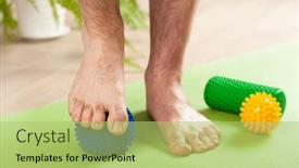  Presentation with correction - Presentation featuring man-doing-flatfoot-correction-gymnastic background and a mint green colored foreground
