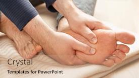  Presentation with self massage - Colorful presentation design enhanced with man-doing-flatfoot-correction-self backdrop and a coral colored foreground