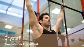  Presentation with body - Colorful PPT layouts enhanced with man-doing-free-body-calisthenic backdrop and a coral colored foreground