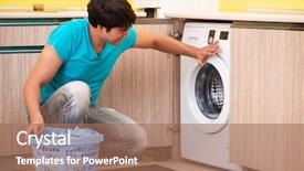 Presentation with home appliances - Colorful theme enhanced with man doing laundry at home backdrop and a coral colored foreground