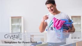  Presentation with laundry - Beautiful slides featuring man-doing-laundry-at-home backdrop and a lemonade colored foreground