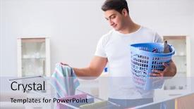  Presentation with china laundry - Presentation theme with man doing laundry at home background and a light blue colored foreground