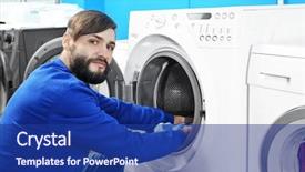  Presentation with laundromat - Slide deck with man doing laundry in laundromat background and a  colored foreground