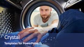  Presentation with laundry - Presentation theme having man doing laundry reaching inside background and a ocean colored foreground