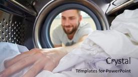  Presentation with laundry - Slides featuring man doing laundry reaching inside background and a light gray colored foreground