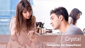  Presentation with beauty salon - Presentation theme enhanced with man doing make-up background and a coral colored foreground