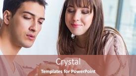  Presentation with beauty salon - Presentation theme having man doing make-up for cute woman in beauty salon background and a coral colored foreground