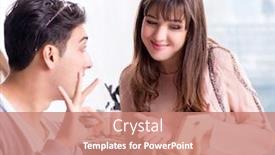  Presentation with salon - Colorful presentation design enhanced with man doing make-up for cute woman in beauty salon backdrop and a coral colored foreground