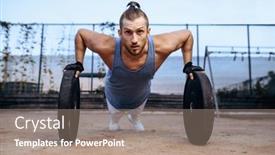  Presentation with workout - Amazing PPT layouts having man-doing-push-up-exercise backdrop and a coral colored foreground
