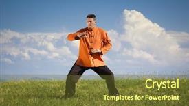  Presentation with green nature - Slide set consisting of man doing qi-gong background and a tawny brown colored foreground