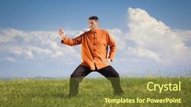  Presentation with green nature - Amazing presentation design having man doing qi-gong backdrop and a  colored foreground