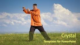  Presentation with green nature - Cool new PPT layouts with man doing qi-gong backdrop and a  colored foreground
